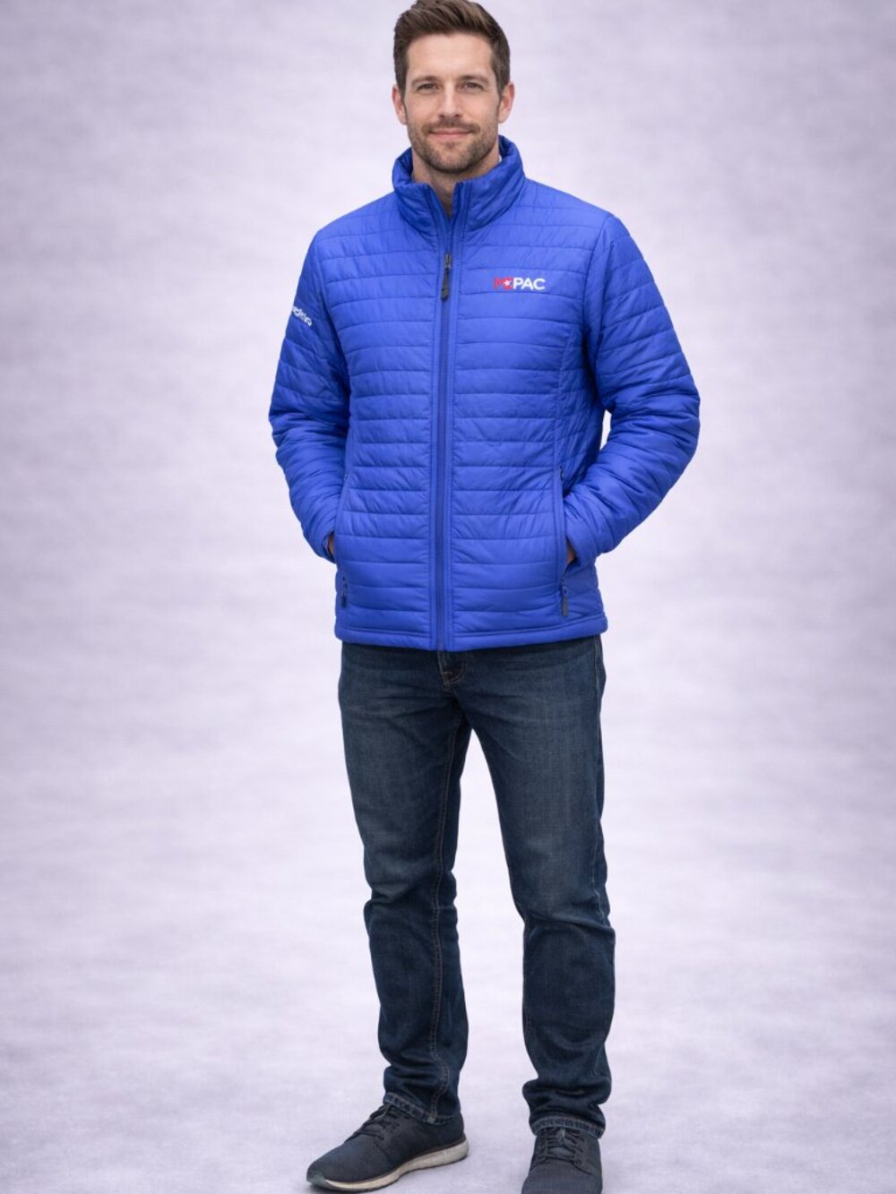 Port Authority Quilted Puffer Jacket Men’s Large Blue Full Zip Logo Insulated